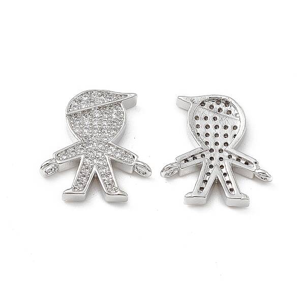 Brass Micro Pave Clear Cubic Zirconia Connetor Charms