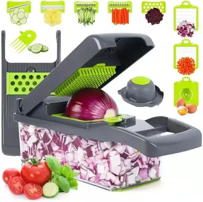 13 in 1 Food Chopper, kitchen Vegetable Slicer Dicer Cutter, Veggie Chopper With 8 Blades, With Container, Cucumber Slicer, C...