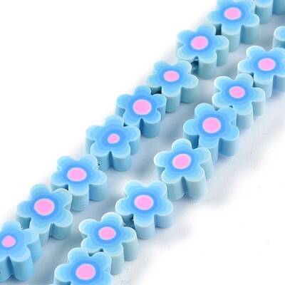 Handmade Flower Printed Polymer Clay Beads Strands
