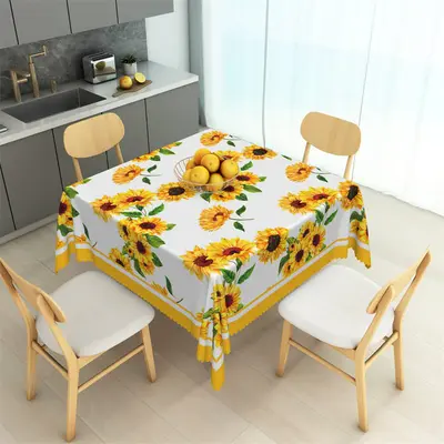 Yellow Sunflowers Leaves Stripes Lace Tablecloth - Aperturee