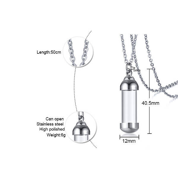 316L Stainless Steel Urn Glass Bottle Pendants