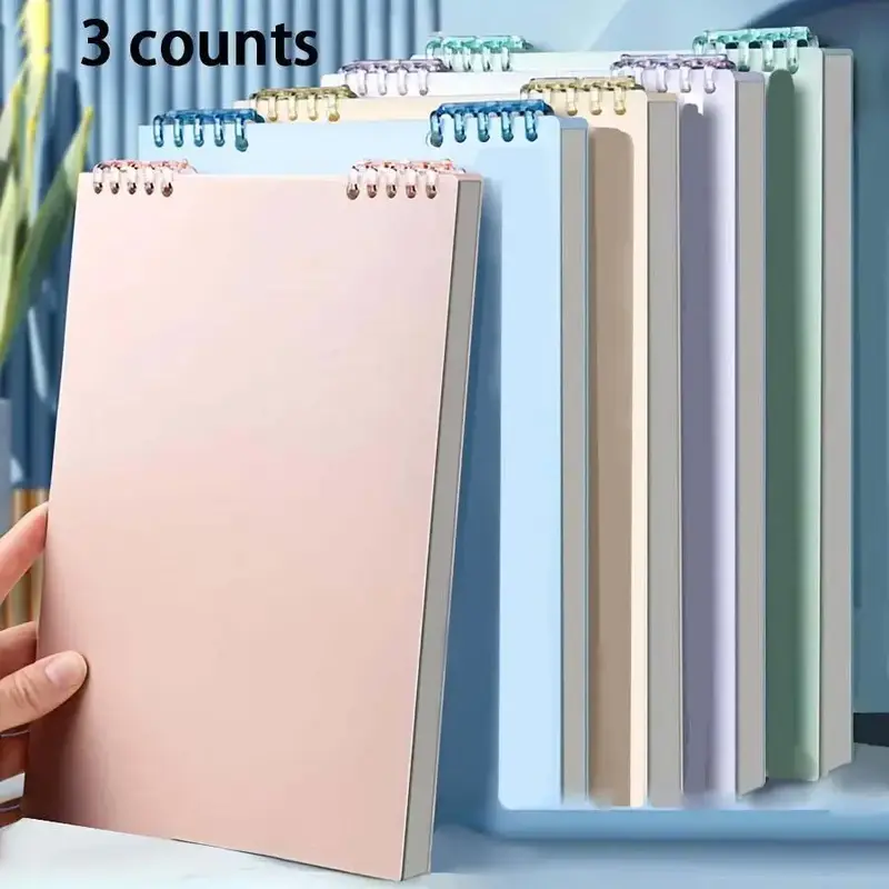 Portable Coil Notebook (3/6 Counts), Portable Thick Lined & Grid Paper Book Journal Stationery for Students, School Supplies
