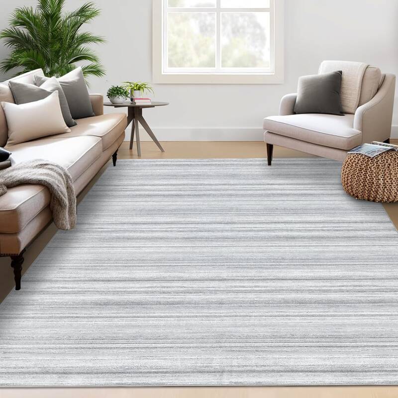 Garvee Washable Modern Striped Rugs 8x10 - Non-Slip, Stain Resistant - Soft Low Pile - Durable, Machine Woven - Grey - Living...