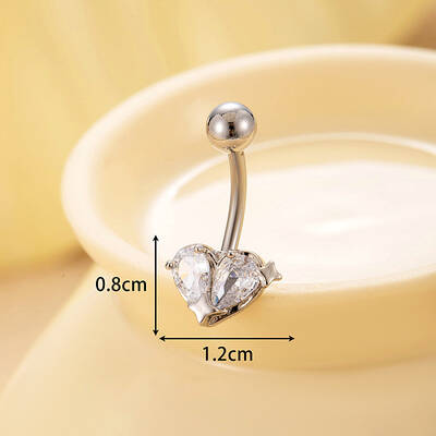 316L Surgical Stainless Steel Clear Cubic Zirconia Curved Barbell Belly Rings