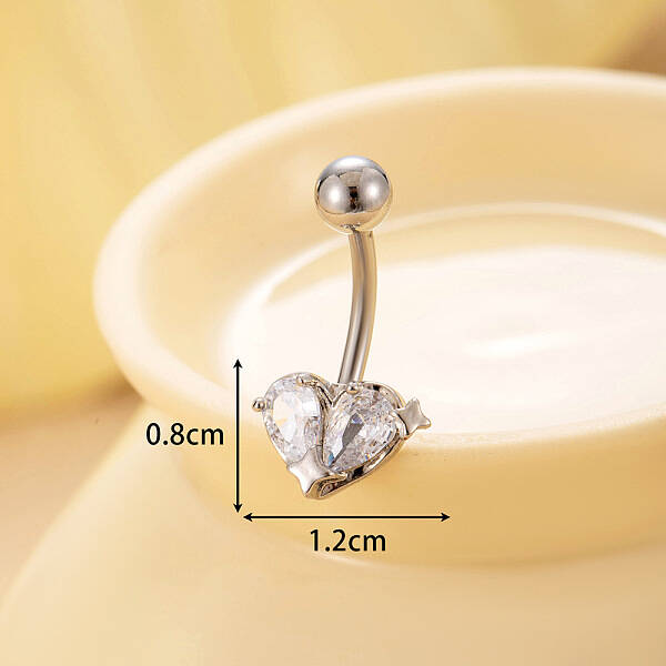 316L Surgical Stainless Steel Clear Cubic Zirconia Curved Barbell Belly Rings