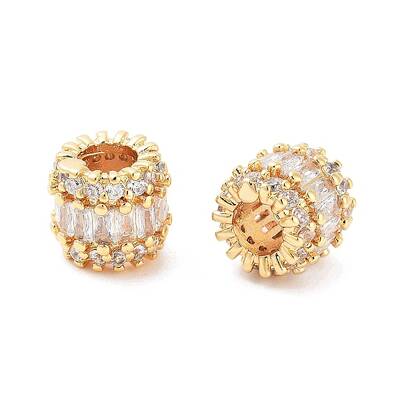 Column Brass Micro Pave Clear Cubic Zirconia Beads