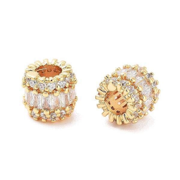 Column Brass Micro Pave Clear Cubic Zirconia Beads