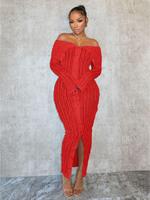 Women's Off Shoulder Long Sleeve Dress, Solid Color Bodycon Dress, Fashion Casual Women's Dress for Daily Outdoor Wear, Longs...