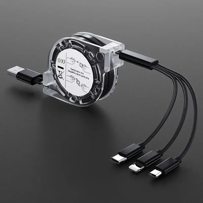 3 In 1 Phone Fast Charging Cable, Type-C Micro USB Charging Cable for iPhone iOS & Android Devices, Adjustable Smartphone Cha...