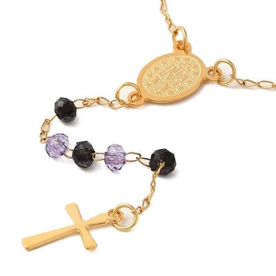 201 Stainless Steel & Glass Rosary Bead Necklaces for Women