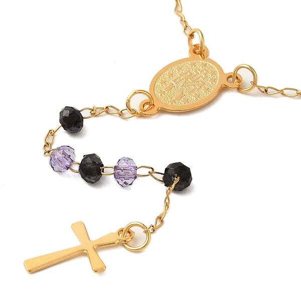 201 Stainless Steel & Glass Rosary Bead Necklaces for Women