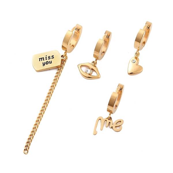 Ion Plating(IP) 304 Stainless Steel Dangle Hoop Earrings