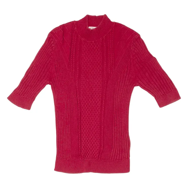 BROOKS BROTHERS Red Fleece Patterned Jumper Red Cable Knit High Neck Short Sleeve Womens S