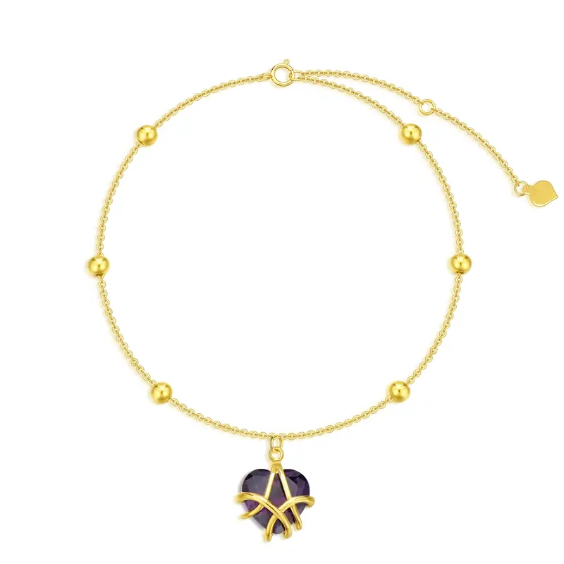 14K Gold Heart Crystal Charm Bracelet For Women