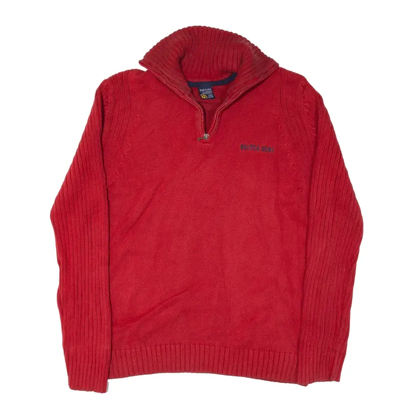 NAUTICA Jumper Red Tight Knit 1/4 Zip Mens XL