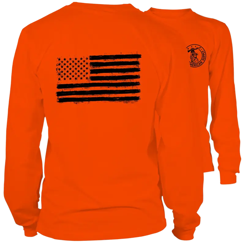 Old Glory- Long Sleeve Safety Orange Hi-Vis T-Shirt