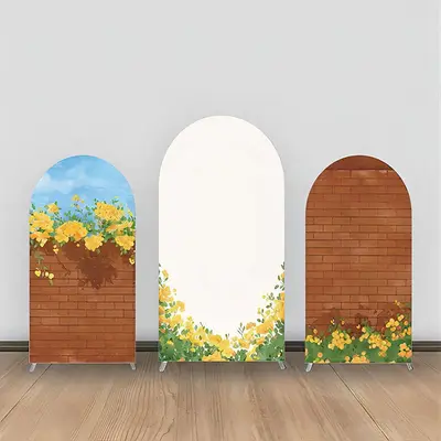Yellow Floral Brick Wall Oil Paint Arch Backdrop Kit - Aperturee