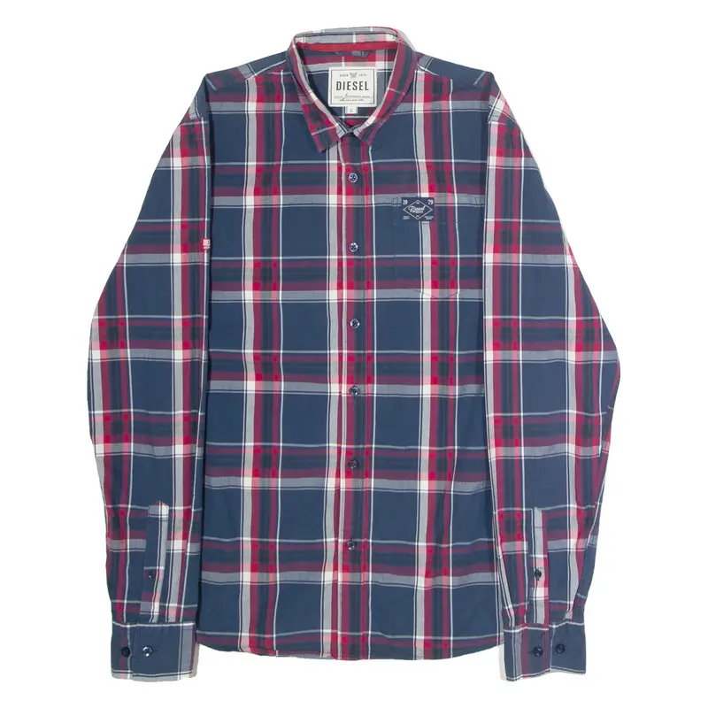 DIESEL Mens Shirt Blue Check Long Sleeve L