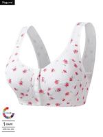 【Plus Size】 Ditsy Floral Print Wireless Bra, Casual Comfortable Breathable Bra for Daily Wear, Women's Lingerie for All S...