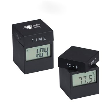 50 Custom MoMA 4-in-1 Black Twist Clock w/ Date, Time, Alarm, ...