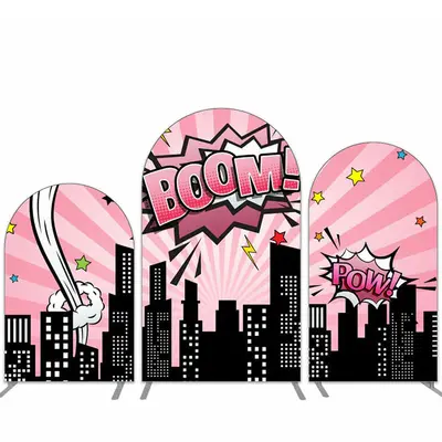 Aperturee Boom Night City Pink Sky Birthday Arch Backdrop Kit | Round Arch Backdrop Cover | Wedding Arch Backdrop | Circle Ar...