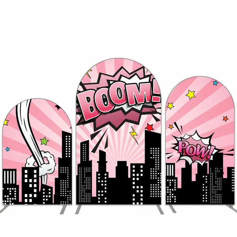 Aperturee Boom Night City Pink Sky Birthday Arch Backdrop Kit | Round Arch Backdrop Cover | Wedding Arch Backdrop | Circle Ar...