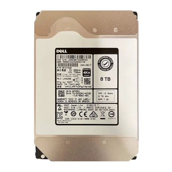 0CDDMJ Dell 8TB 12Gb/s SAS 7200 3.5-Inch Hard Drive