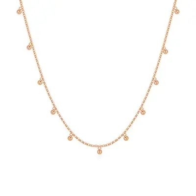 14K Rose Gold Bead Dangling Chain Necklace for Women