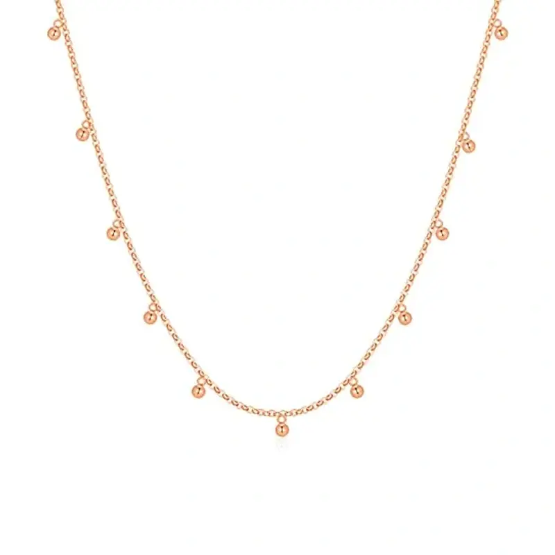14K Rose Gold Bead Dangling Chain Necklace for Women