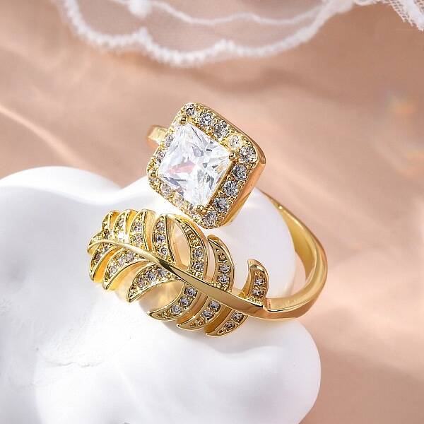 Brass Micro Pave Clear Cubic Zirconia Cuff Rings for Women