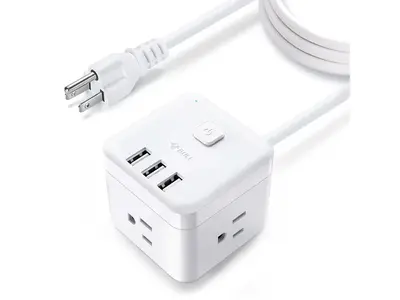 Power Strip with 3 AC Outlets and 3 USB Charging Station, 5ft Extension cord. (Charge Station for cell Phone, computer, Offic...