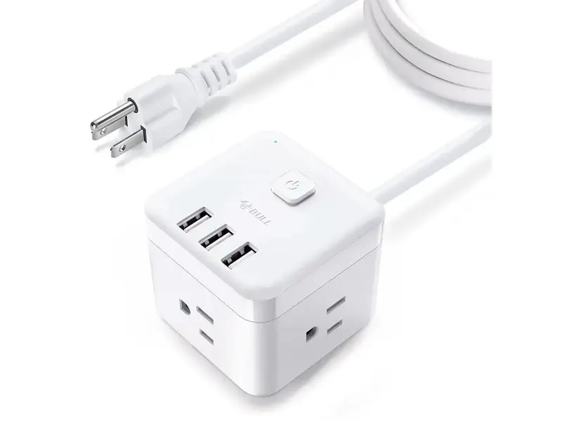 Power Strip with 3 AC Outlets and 3 USB Charging Station, 5ft Extension cord. (Charge Station for cell Phone, computer, Offic...