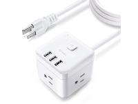 Power Strip with 3 AC Outlets and 3 USB Charging Station, 5ft Extension cord. (Charge Station for cell Phone, computer, Offic...