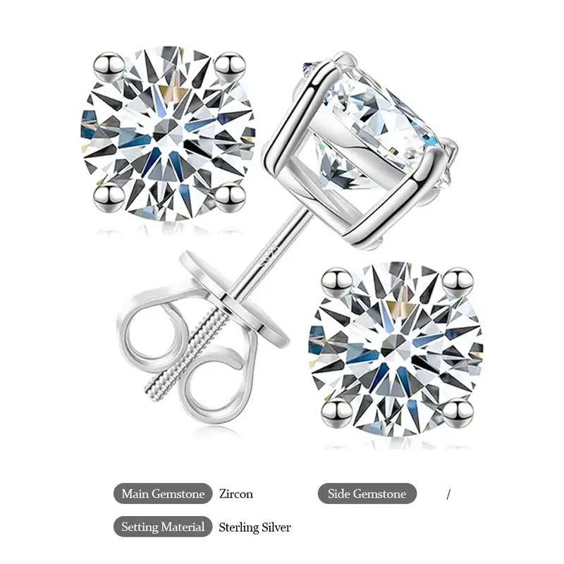 YSTT S925 Zircon Round  Stud Earrings Anniversary Day Gifts For Men Women