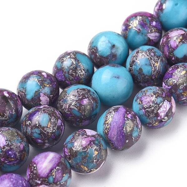 Assembled Synthetic Silver Line Turquoise and Charoite Beads Strands