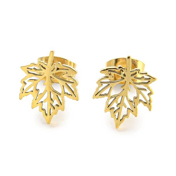 Hollow Out Maple Leaf 304 Stainless Steel Stud Earrings