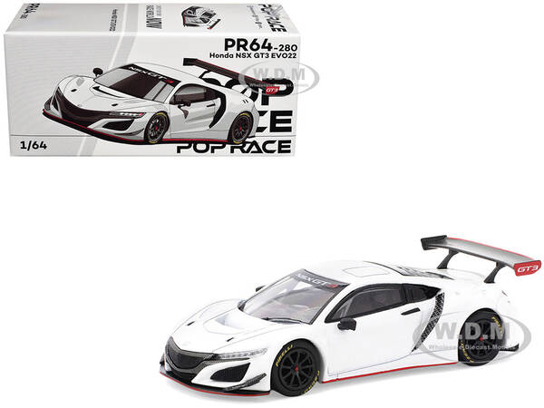 Honda NSX GT3 EVO22 White 1/64 Diecast Model Car by Pop Race