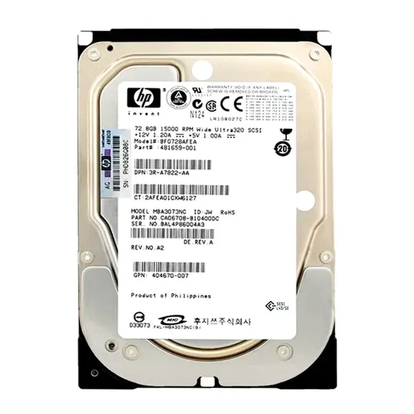 481659-001 HP 72.8GB Ultra-320 SCSI 15000 3.5-inch Hard Drive