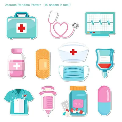 Random Medical Supplies Pattern Sticky Note (40pcs/set), Cute Medical Supplies Pattern Sticky Note, Sticky Note for Doctor Nu...