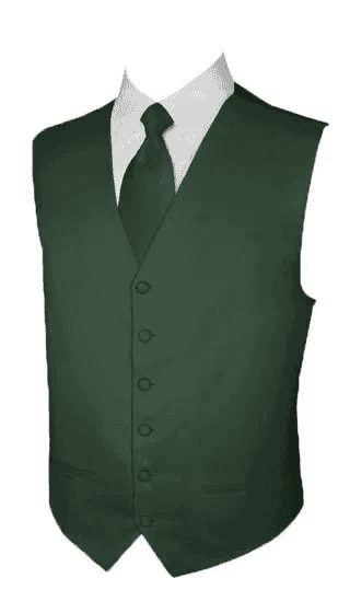 Hunter Green Satin Vest in Poly-Satin. Full back, six buttons adjustable vest with two real pockets. The lining