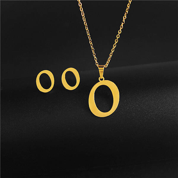 Golden Stainless Steel Initial Letter Jewelry Set