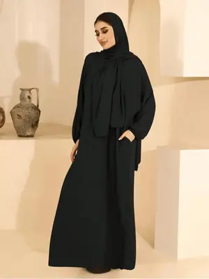 Women's Solid Batwing Sleeve Zipper Prayer Dress with Integrated Hijab, Modest Casual Long Sleeve Long Dress, Ladies MuslimÂ...