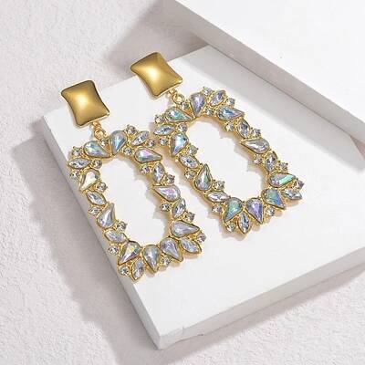 304 Stainless Steel Glass Dangle Stud Earrings