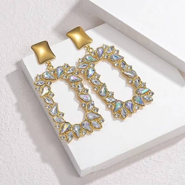 304 Stainless Steel Glass Dangle Stud Earrings