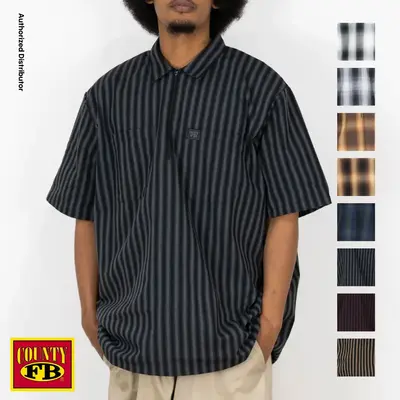 FB County Men's 1/2 Zip Checker Shirts FBCOUNTY Pin Stripe Checkered Solid Shirts 2 Pockets Half Zip Shirt YKK Metal Zipper H...