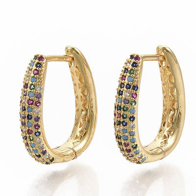 Brass Micro Pave Colorful Cubic Zirconia Hoop Earrings