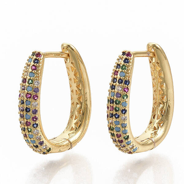Brass Micro Pave Colorful Cubic Zirconia Hoop Earrings