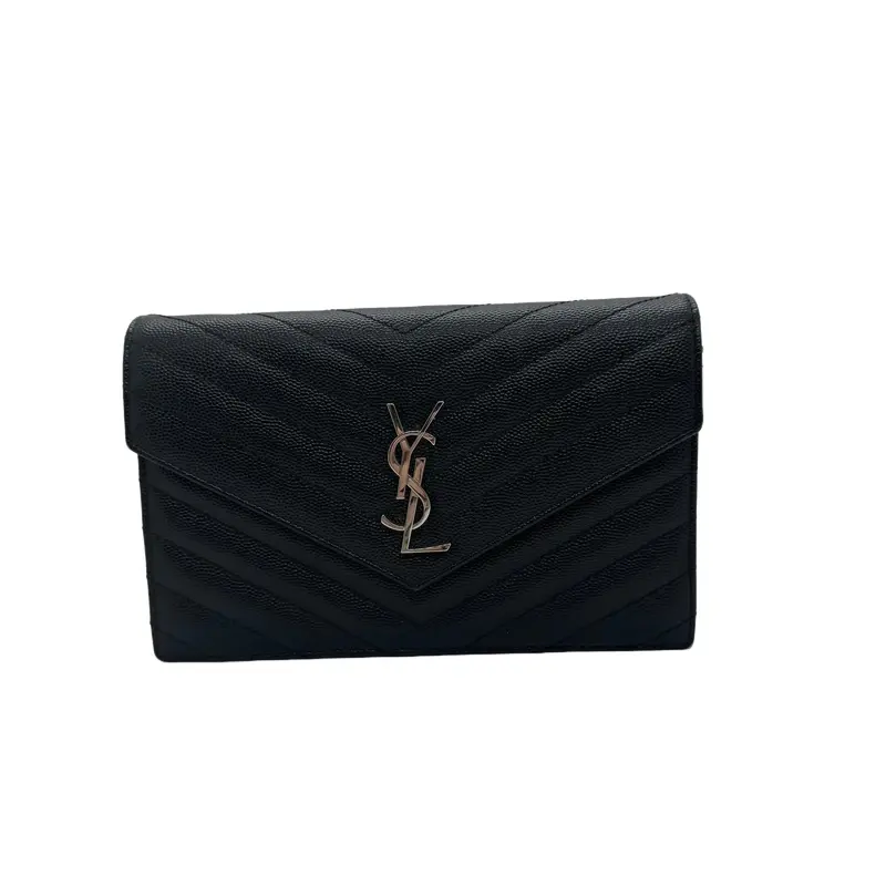 Pre-owned Yves Saint Laurent Grain De Poudre Leather Crossbody Bags Cassandre Envelope Chain Wallet in Grain De Poudre Leathe...