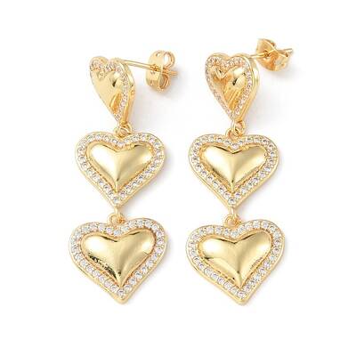 Clear Cubic Zirconia Heart Dangle Stud Earrings