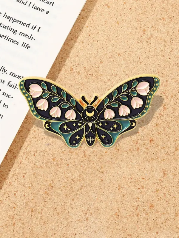 Cute Butterfly Design Cool Brooch for Girls, Sweet Floral Engraved Decorative Trendy Enamel Pin for Women, Perfect Natural Je...